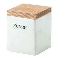 Continenta Vorratsdose Quadratisch Aus Keramik Mit Holzdeckel 10 Cm/ 10 Cm/ 16,5 Cm, 1000 Ml