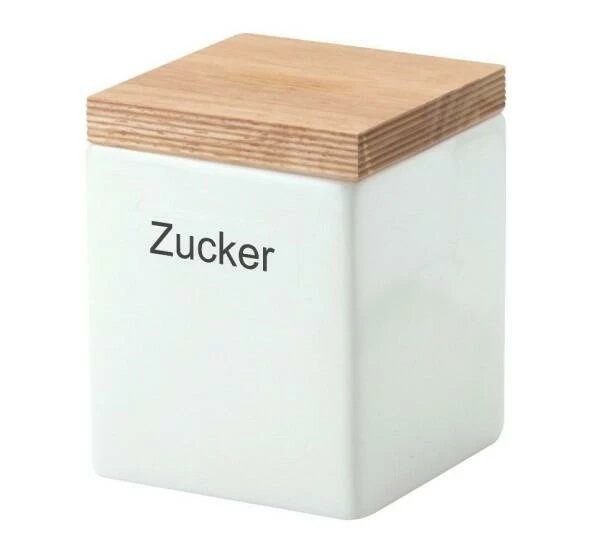 Continenta Vorratsdose Quadratisch Aus Keramik Mit Holzdeckel 10 Cm/ 10 Cm/ 20,5 Cm,