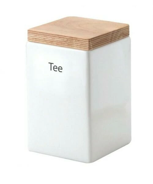 Continenta Vorratsdose Quadratisch Aus Keramik Mit Holzdeckel 10 Cm/ 10 Cm/ 20,5 Cm, – Bild 4