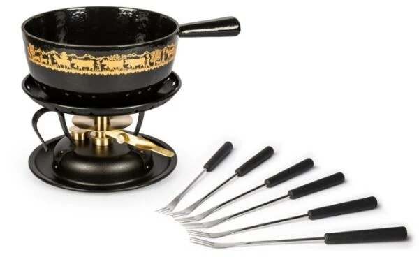 Stöckli Käsefonduegarnitur Alpaufzug Classic, Schwarz